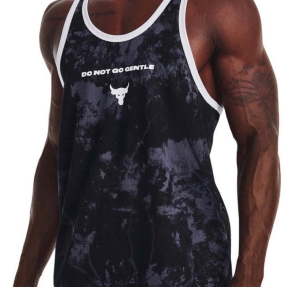 NWT Under Armour Men's Project Rock Print Mesh Tank Top Black Mens Medium